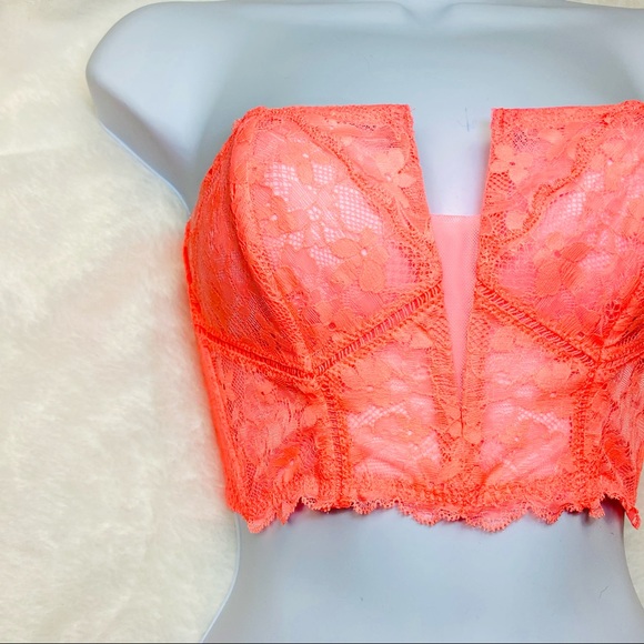 NWT Victoria’s Secret Orange Lace Bustier Longline Bra & Strappy Panties Set - Picture 7 of 15
